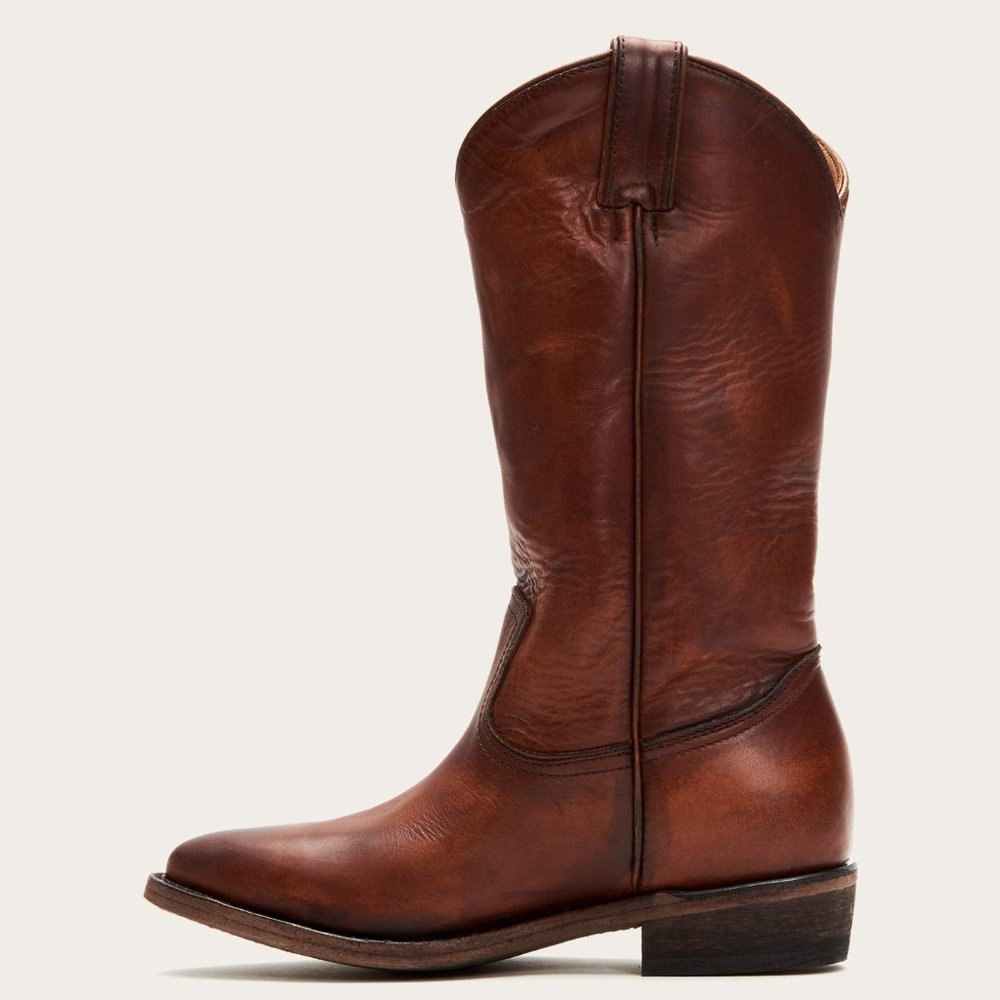 $399 Frye Billy Pull On Cognac Leather Western Low Heel Cowboy Rodeo Riding Boot - Picture 3 of 16